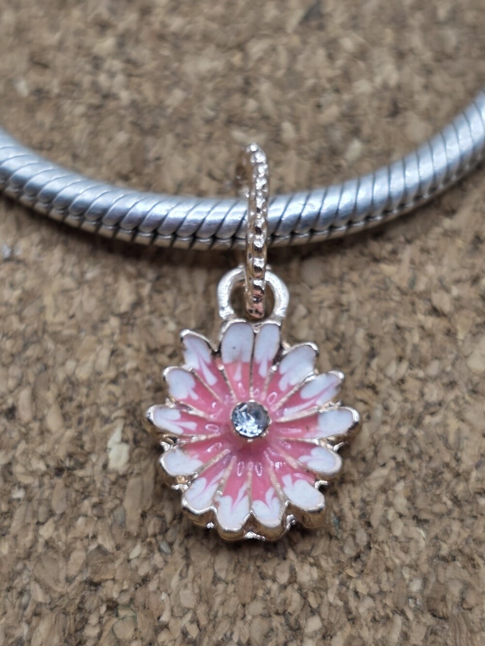 5/$25 ❤️ ROSE GOLD PINK AND WHITE FLOWER DANGLE SPQCER CHARM FOR PANDORA